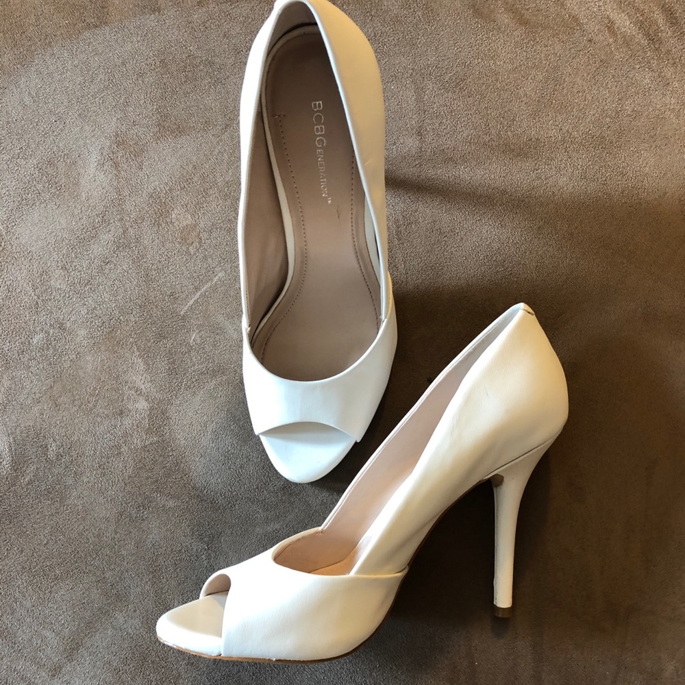 BCBGeneration White Peep Toe Pumps